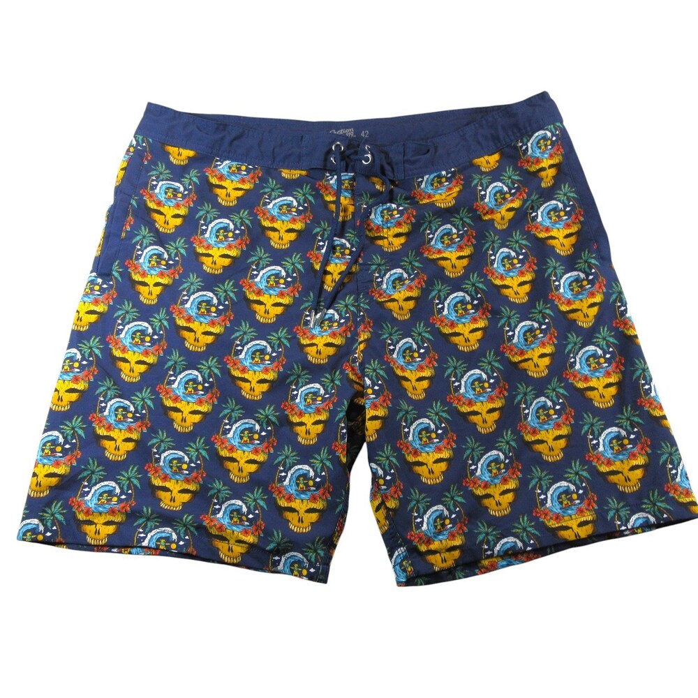 Section 119 Mens Grateful Dead‎ Swim Trunks 42 x 12 Blue Allover Skull Surf Bear